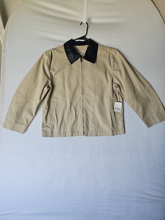 a.n.a Jackets & Blazers - a.n.a a new approach Beige Cotton Full Zip Jacket Coat Faux Leather Collar L NWT